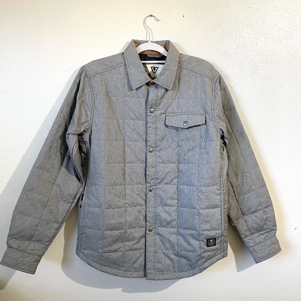 Vissla Quilted Jacket Medium Gray Button Lined Lightweight Coat Surf Minimalist